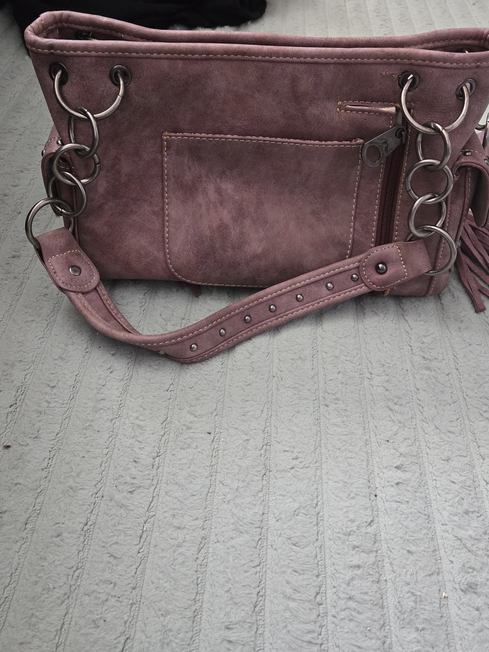 Montana West Pink Suede Fringe Shoulder Bag with Studded Embroidery - Picture 2 of 3